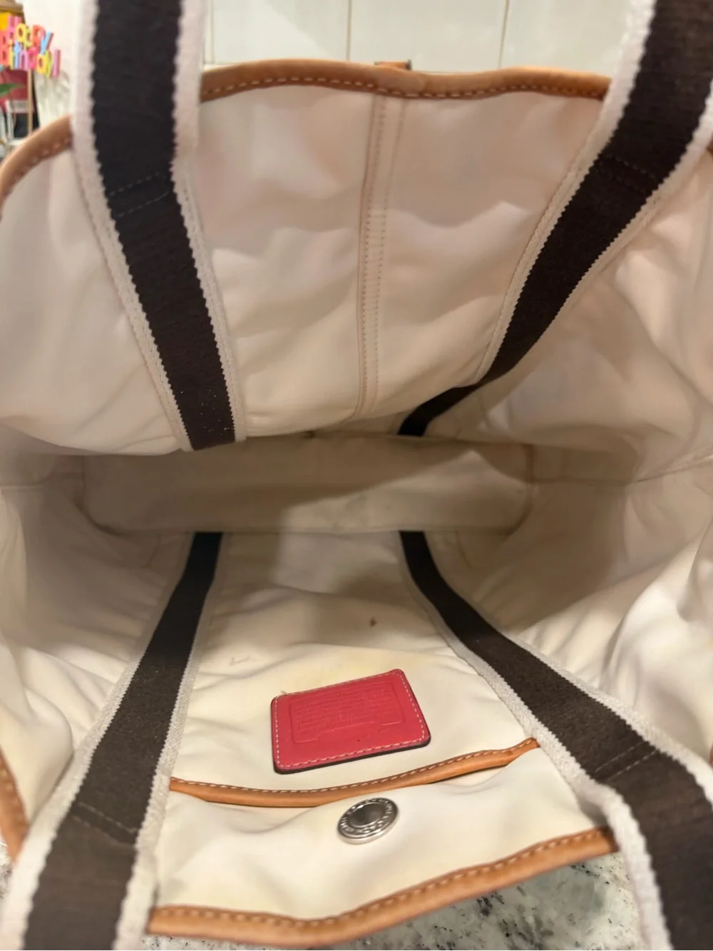 Coach y2k Canvas Backpack in Beige with Tan Trim